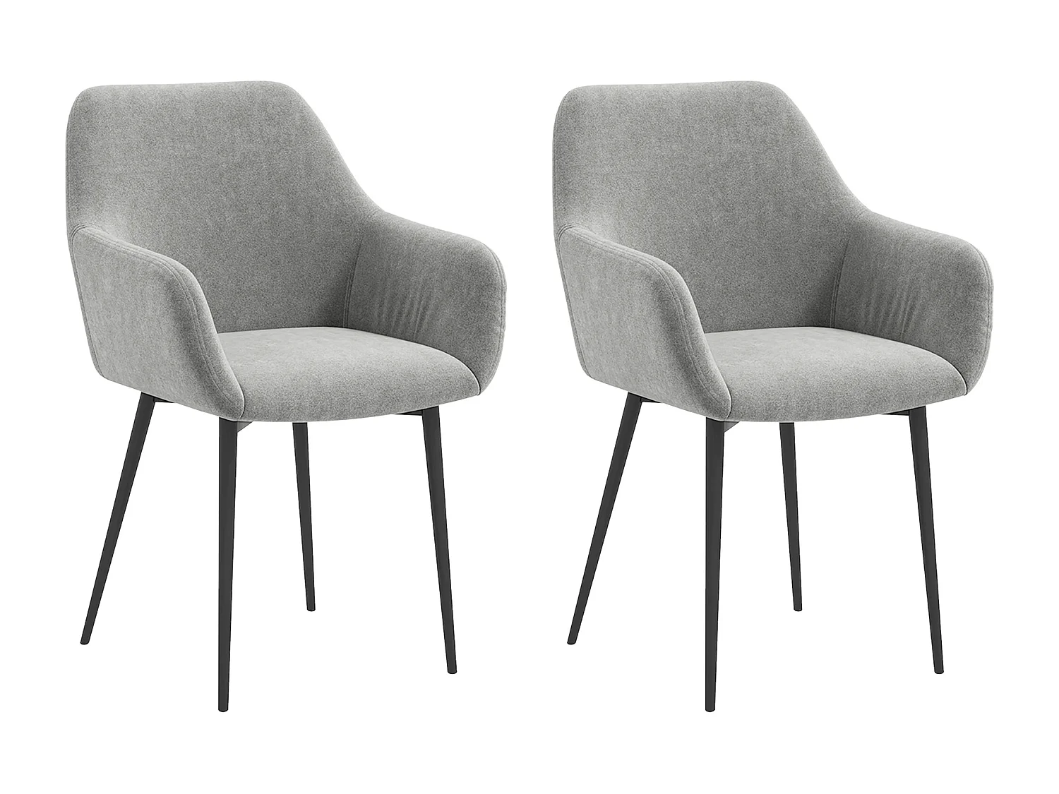 Set 2 sedie da pranzo nordico vellutato con braccioli grigio scuro