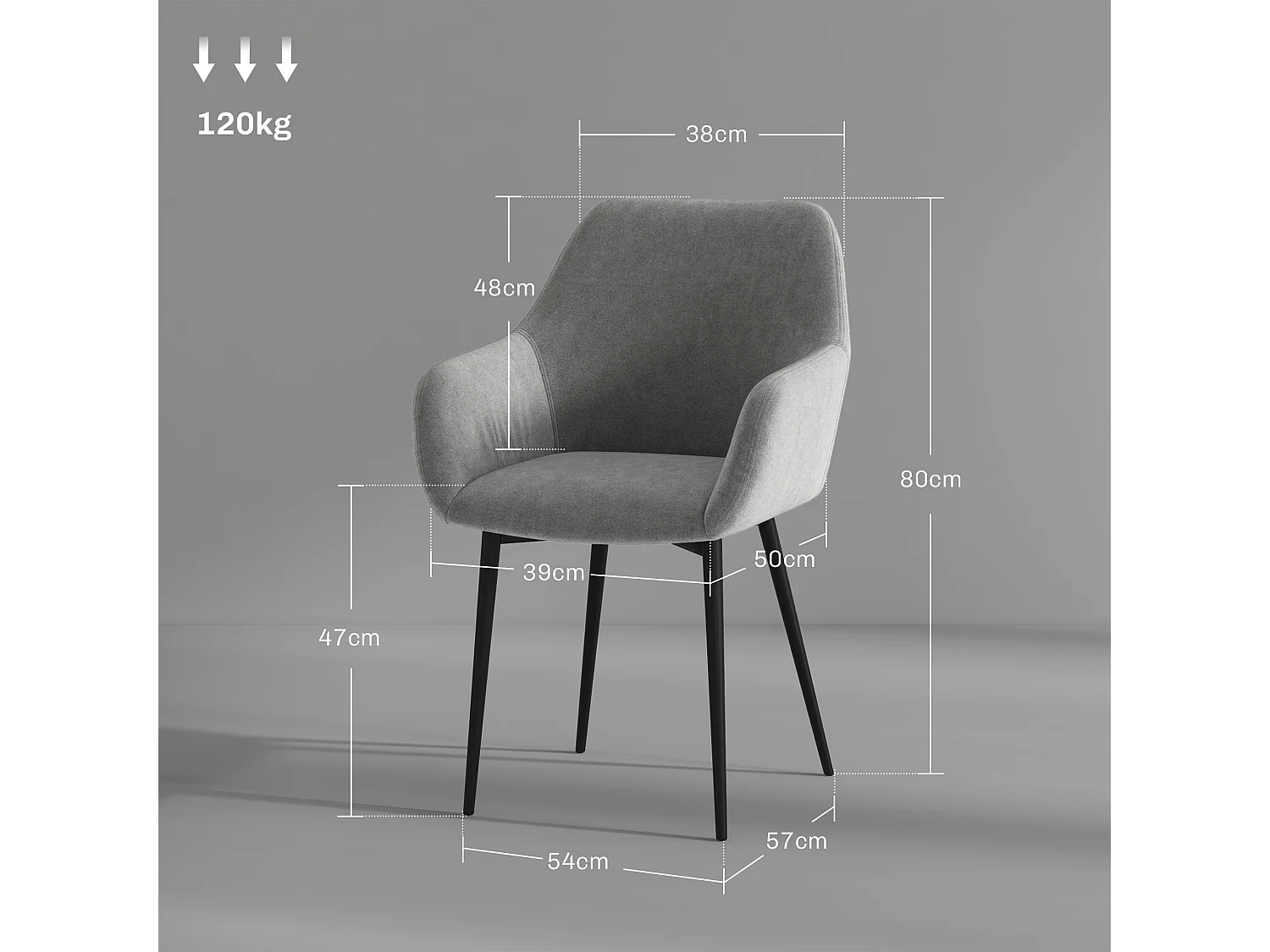 Set 2 sedie da pranzo nordico vellutato con braccioli grigio scuro