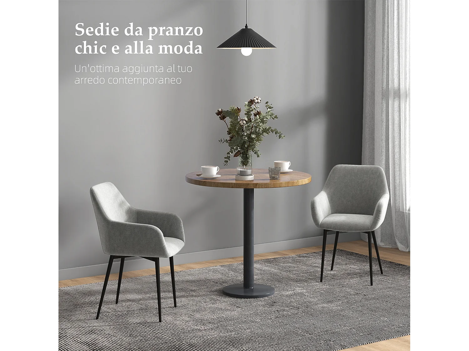 Set 2 sedie da pranzo nordico vellutato con braccioli grigio scuro