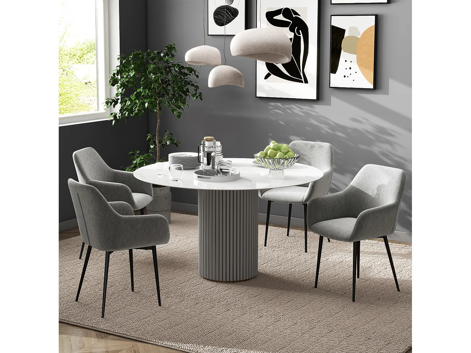 Set 2 sedie da pranzo nordico vellutato con braccioli grigio scuro