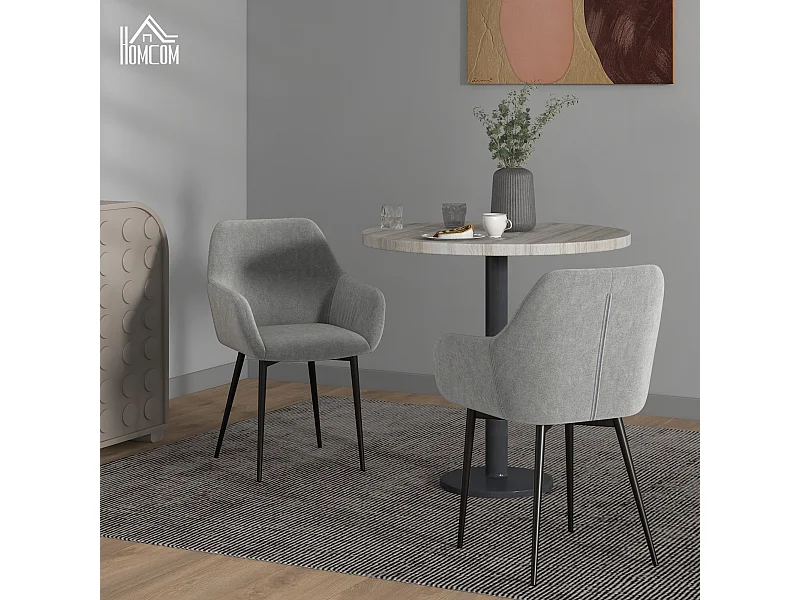 Set 2 sedie da pranzo nordico vellutato con braccioli grigio scuro