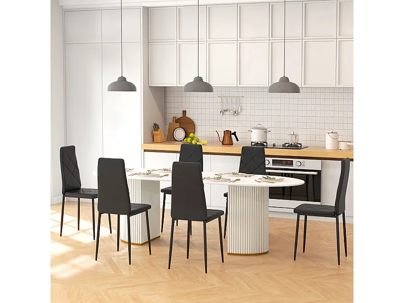 Set 6 sedie da pranzo in finta pelle e acciaio con schienale alto nero