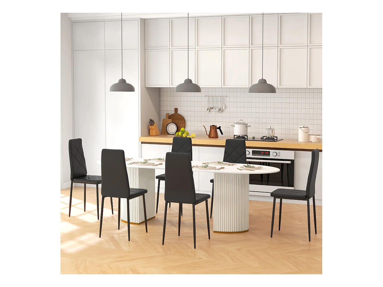 Set 6 sedie da pranzo in finta pelle e acciaio con schienale alto nero