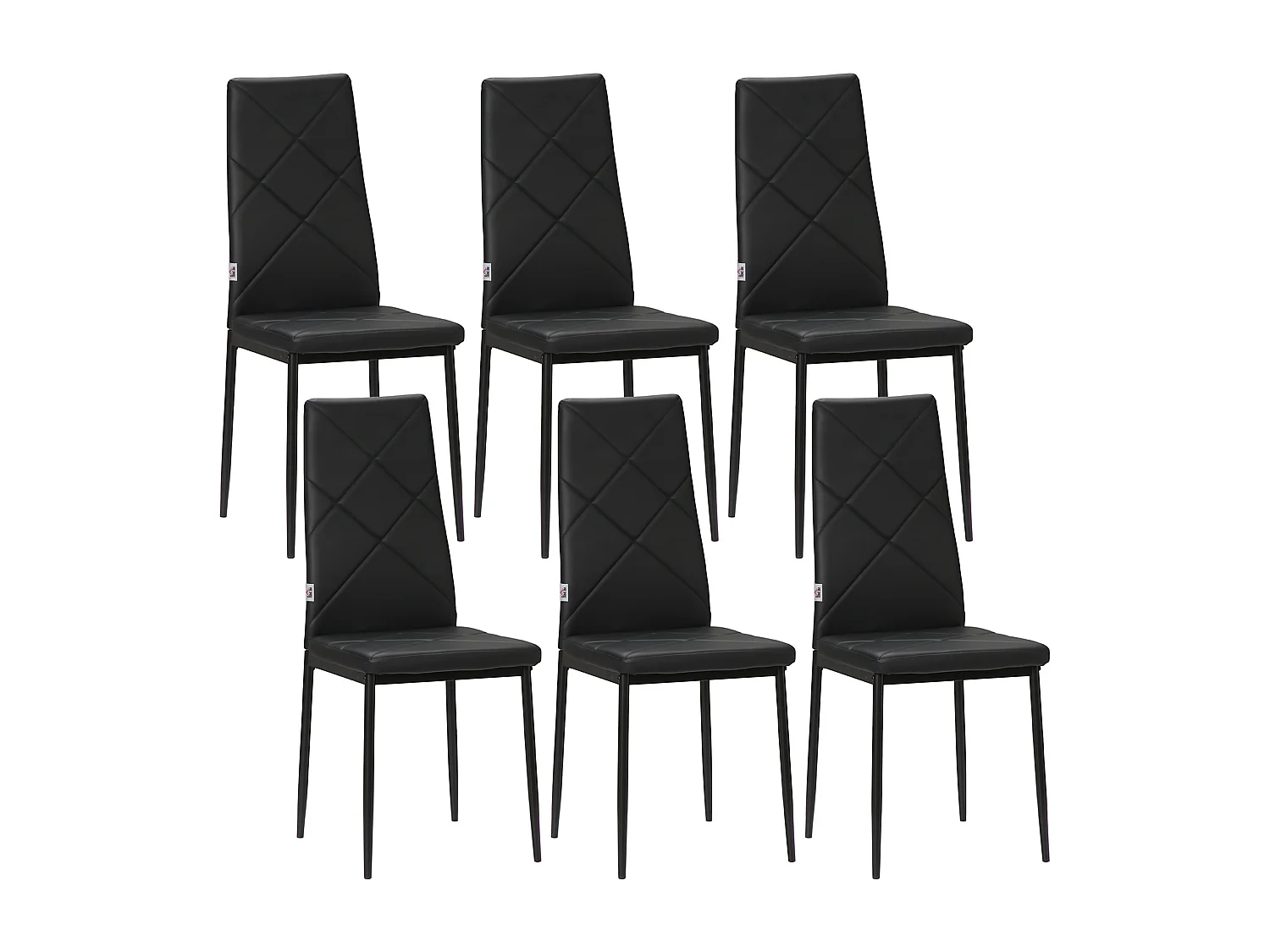 Set 6 sedie da pranzo in finta pelle e acciaio con schienale alto nero