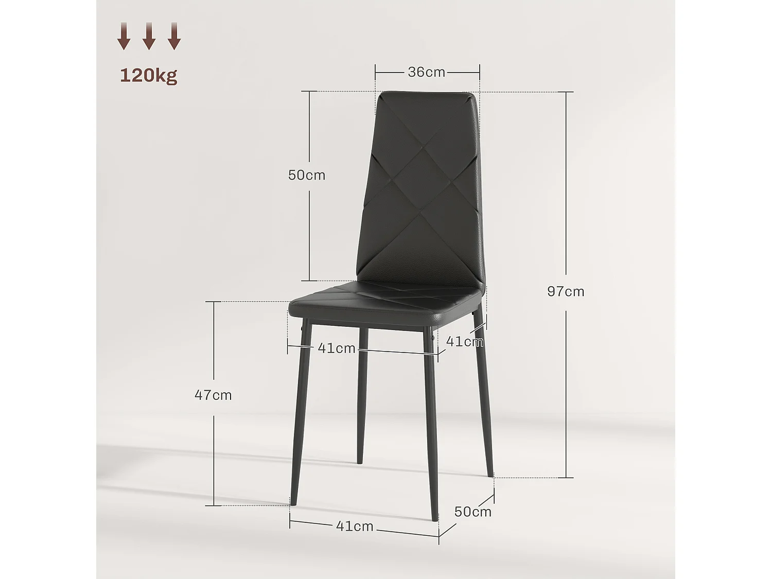 Set 6 sedie da pranzo in finta pelle e acciaio con schienale alto nero