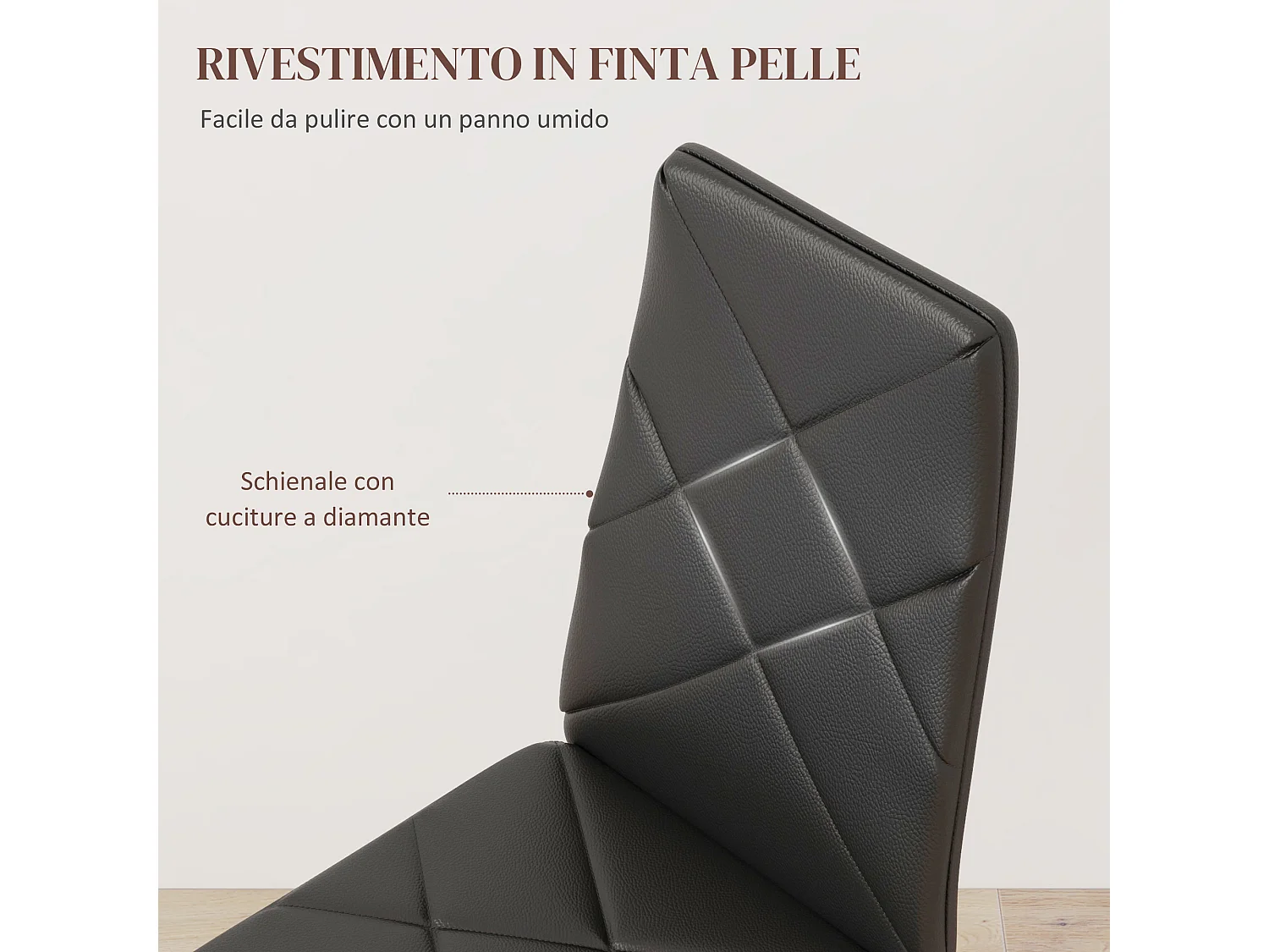 Set 6 sedie da pranzo in finta pelle e acciaio con schienale alto nero