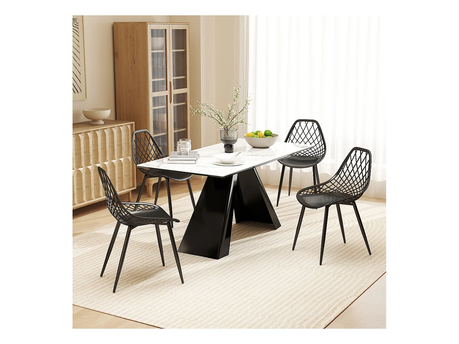 Set 4 sedie da pranzo moderne in plastica e metallo nero