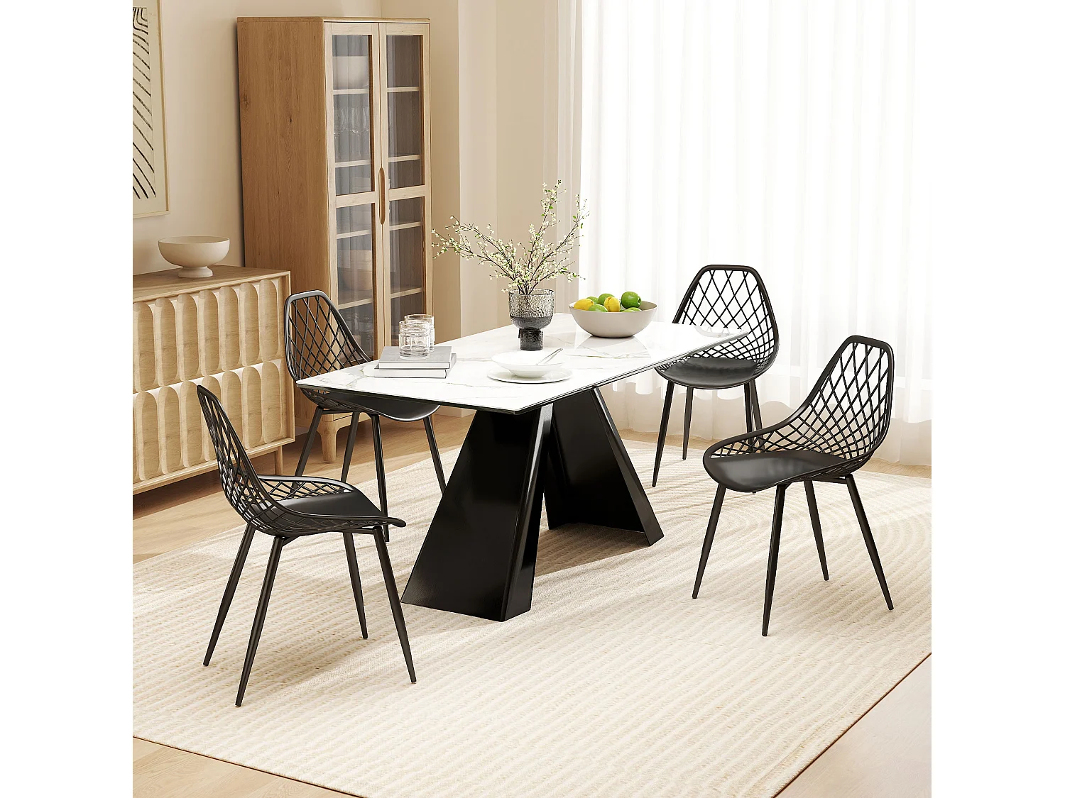 Set 4 sedie da pranzo moderne in plastica e metallo nero