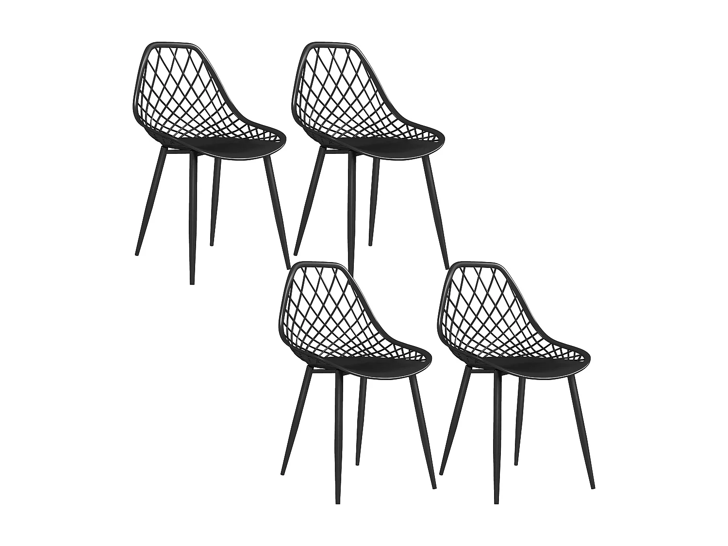 Set 4 sedie da pranzo moderne in plastica e metallo nero