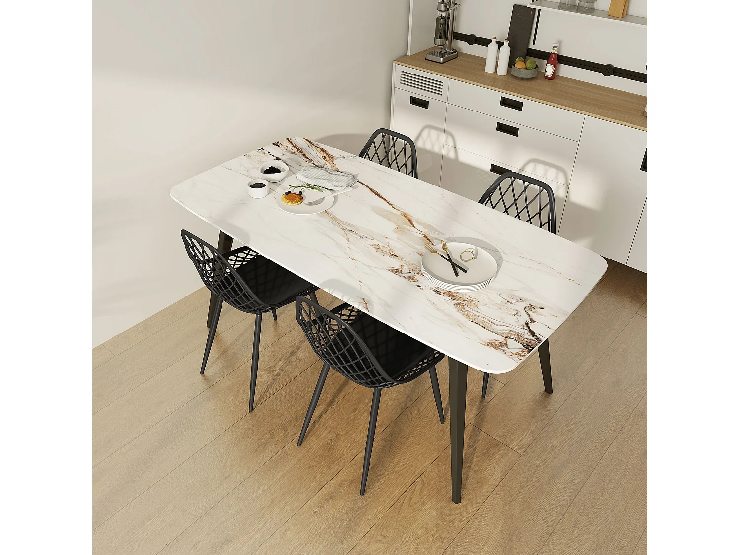 Set 4 sedie da pranzo moderne in plastica e metallo nero
