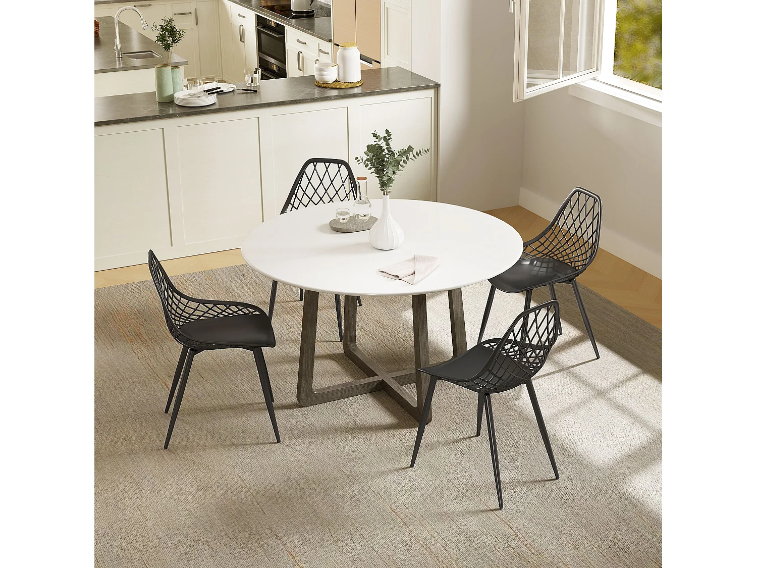 Set 4 sedie da pranzo moderne in plastica e metallo nero