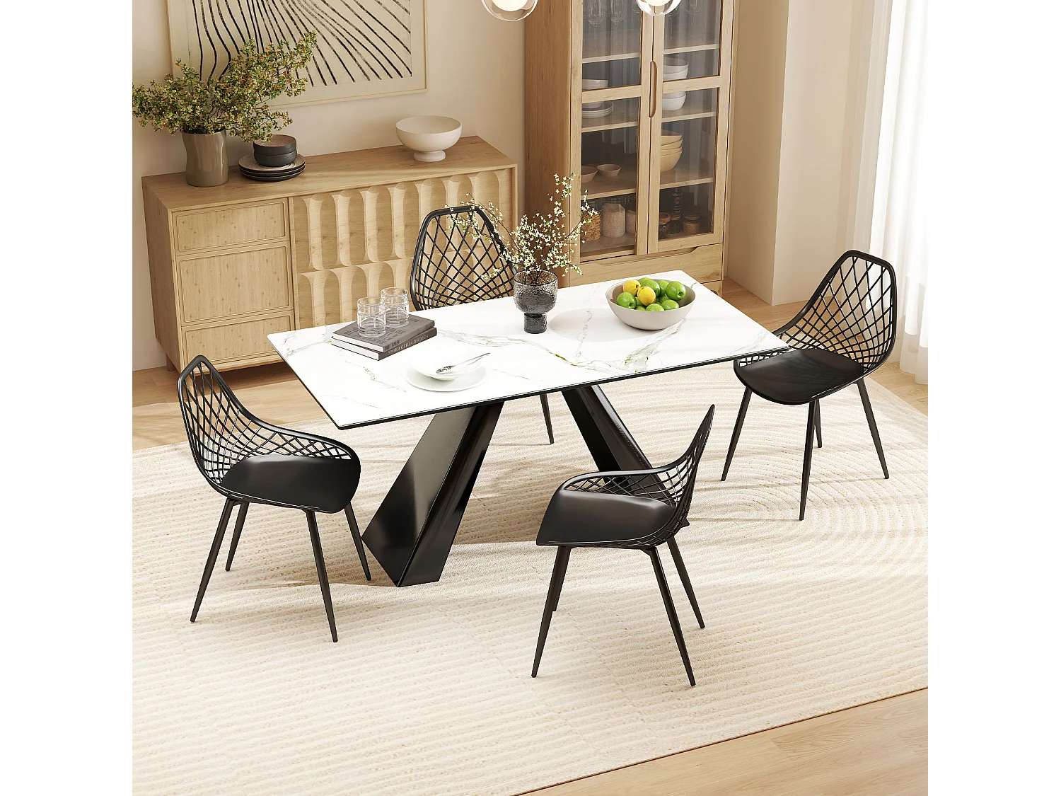 Set 4 sedie da pranzo moderne in plastica e metallo nero