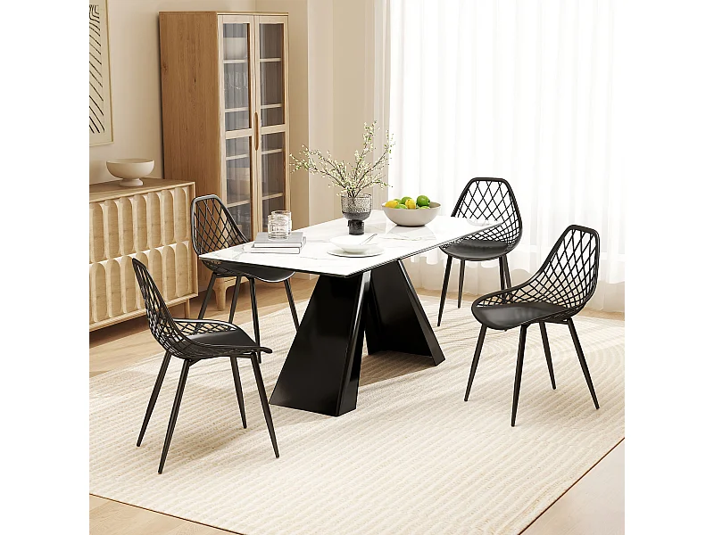 Set 4 sedie da pranzo moderne in plastica e metallo nero