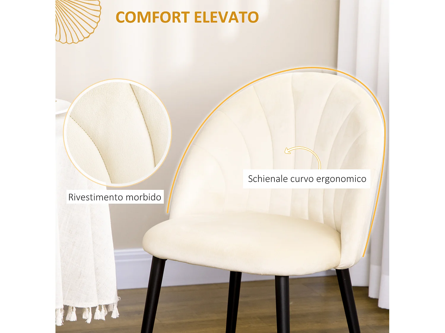 Set 2 sedie imbottite per soggiorno e sala da pranzo beige