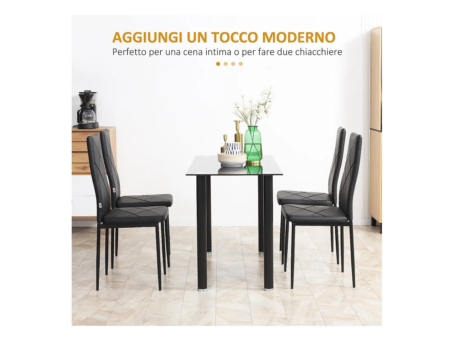Set di 4 sedie da cucina con schienale alto finta pelle nera