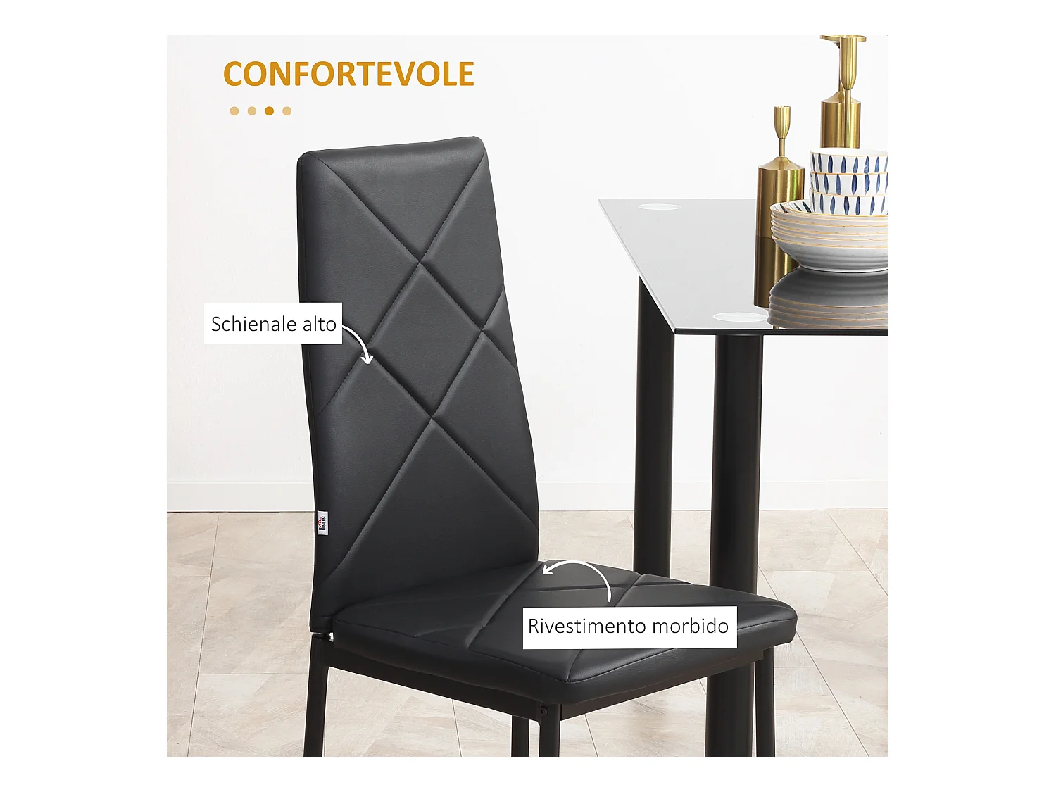 Set di 4 sedie da cucina con schienale alto finta pelle nera