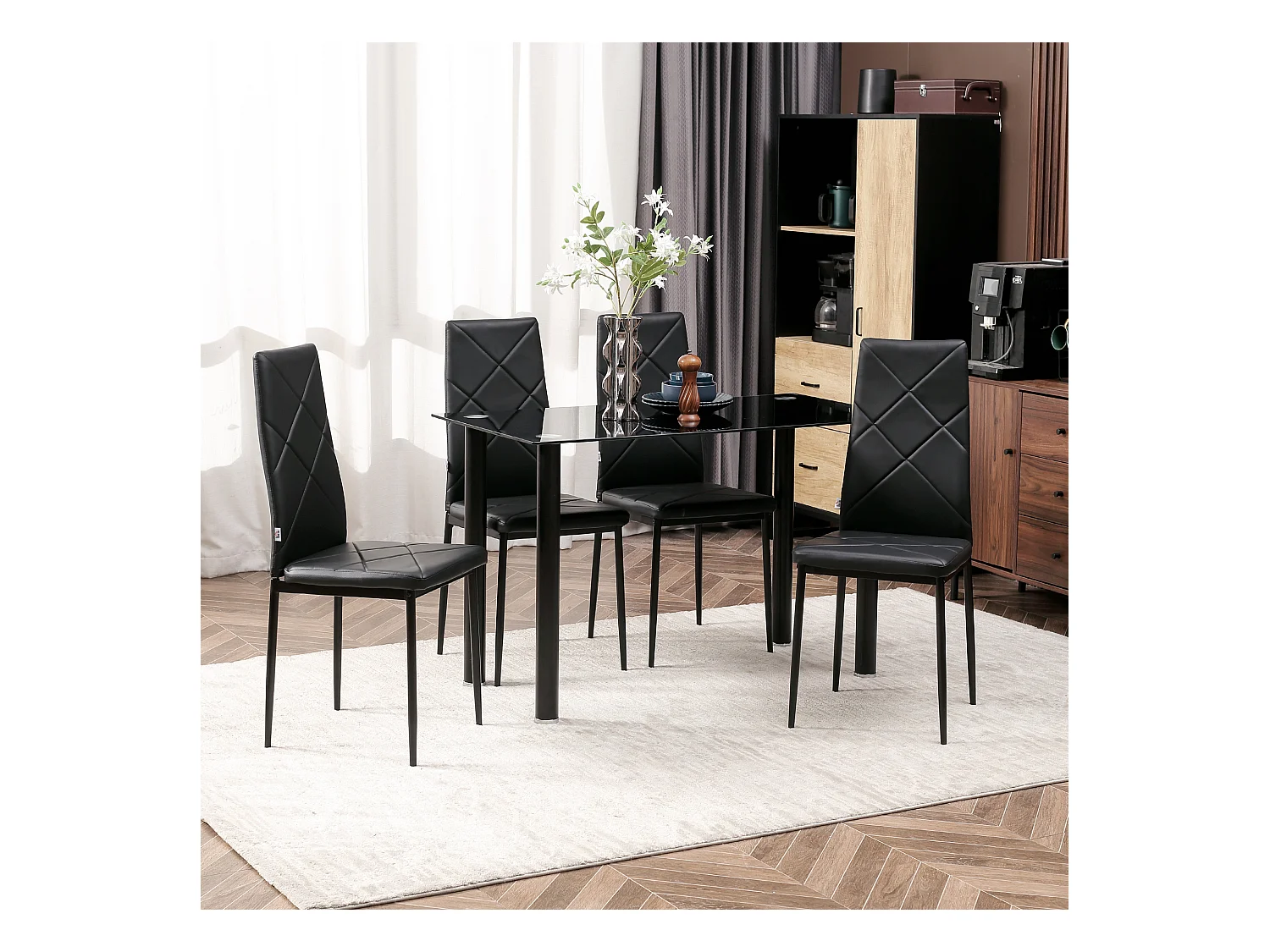 Set di 4 sedie da cucina con schienale alto finta pelle nera