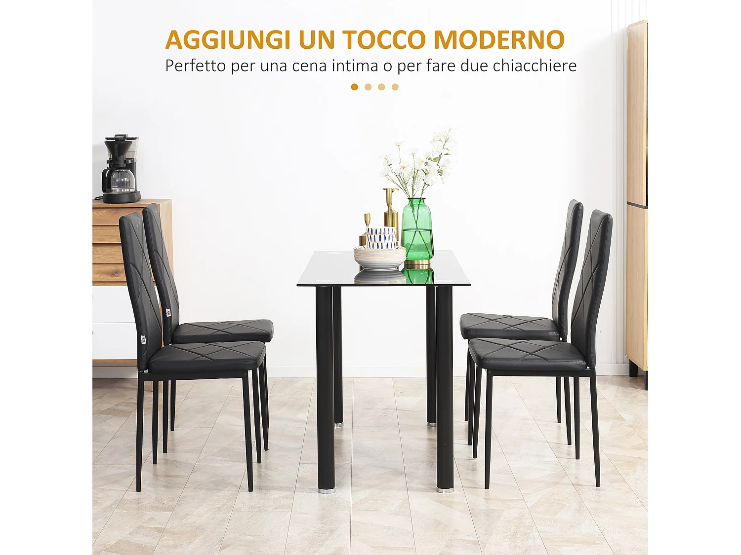 Set di 4 sedie da cucina con schienale alto finta pelle nera