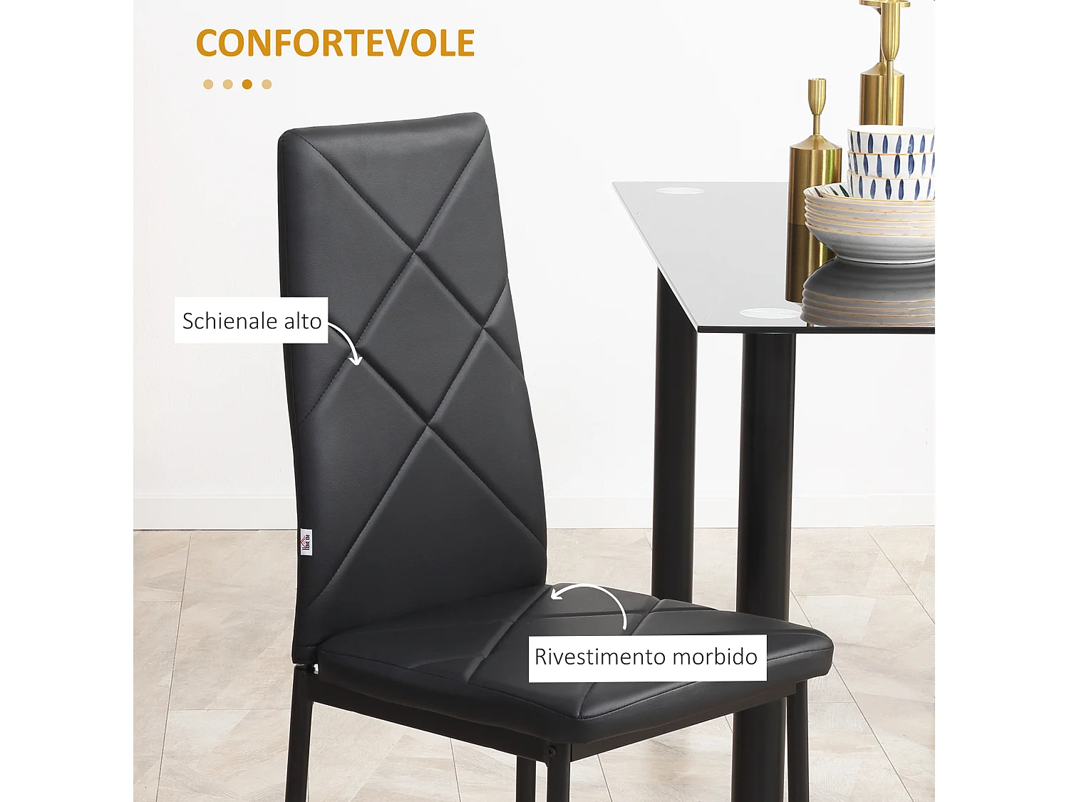 Set di 4 sedie da cucina con schienale alto finta pelle nera