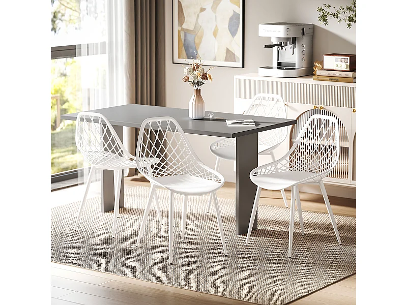 Set 4 sedie da pranzo moderne in plastica e metallo bianco