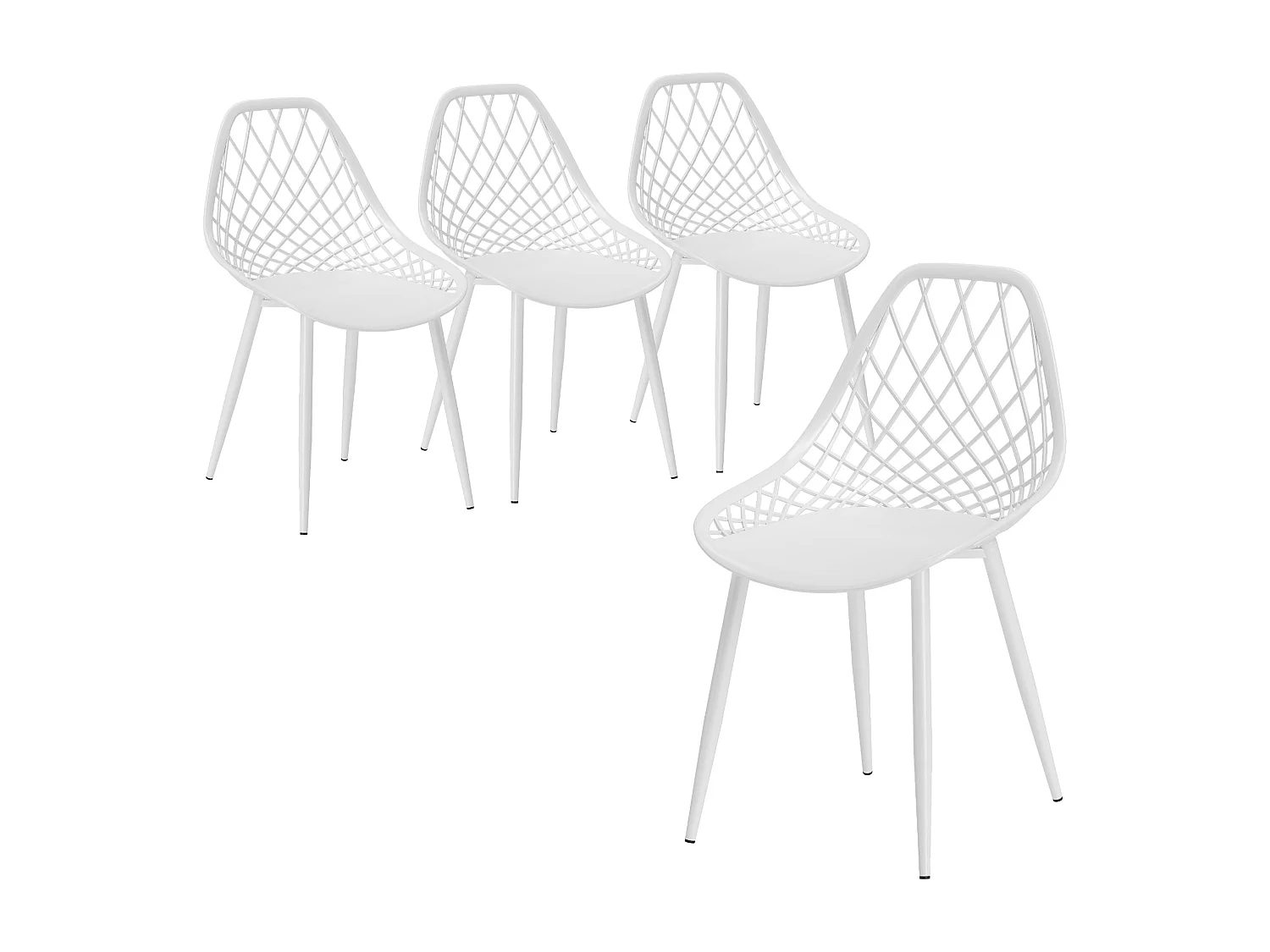 Set 4 sedie da pranzo moderne in plastica e metallo bianco