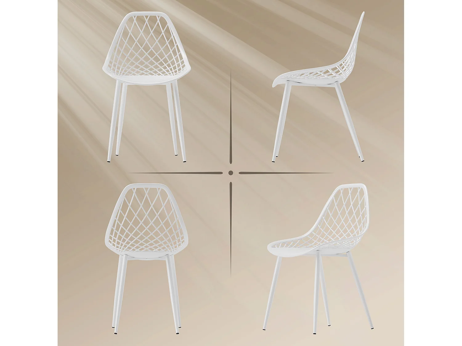 Set 4 sedie da pranzo moderne in plastica e metallo bianco