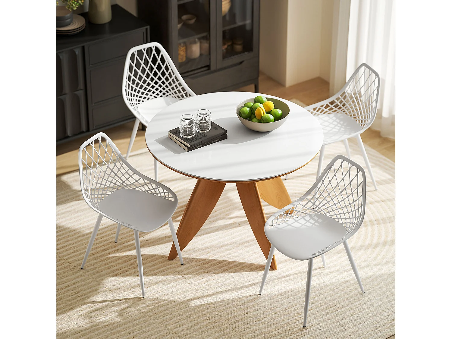 Set 4 sedie da pranzo moderne in plastica e metallo bianco