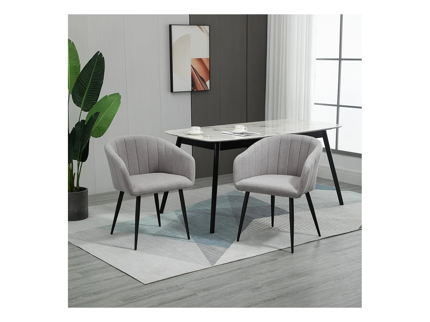 Set 2 sedie imbottite moderne rivestimento in tessuto grigio