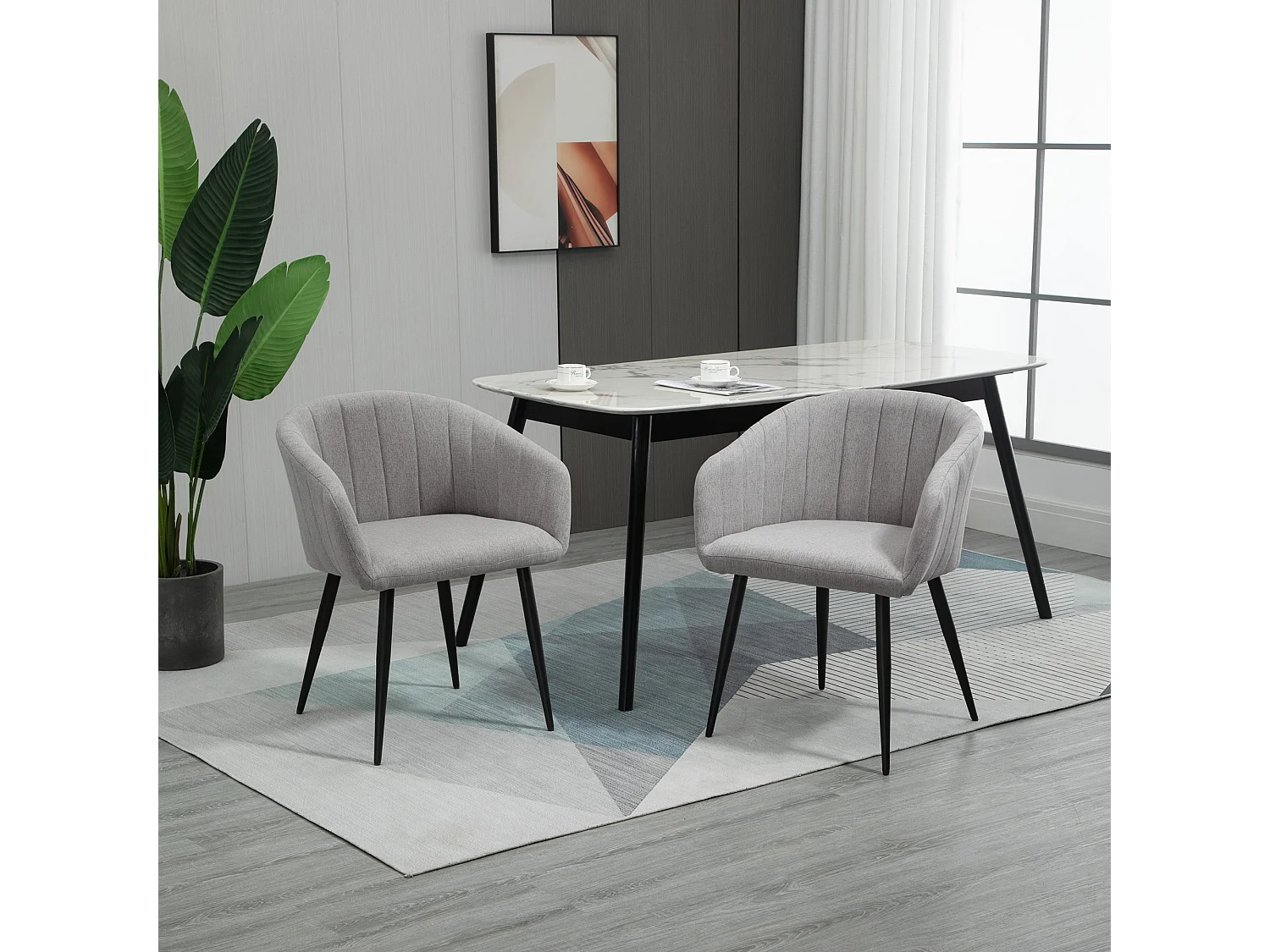 Set 2 sedie imbottite moderne rivestimento in tessuto grigio