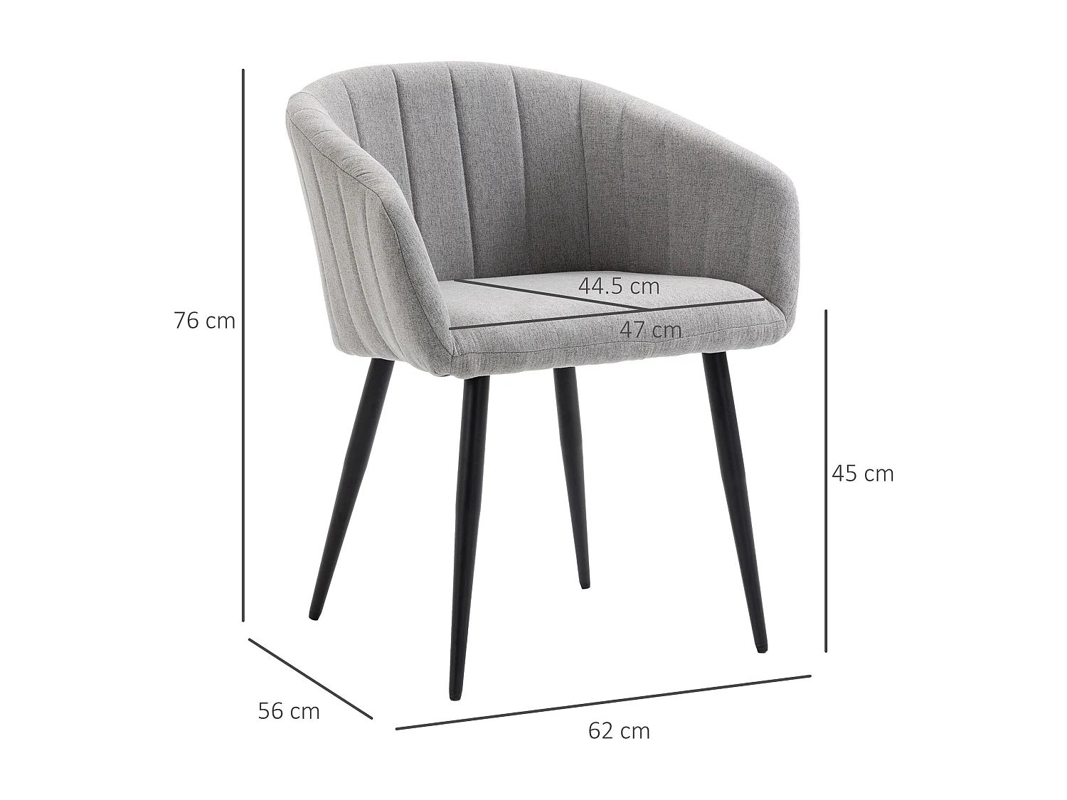 Set 2 sedie imbottite moderne rivestimento in tessuto grigio