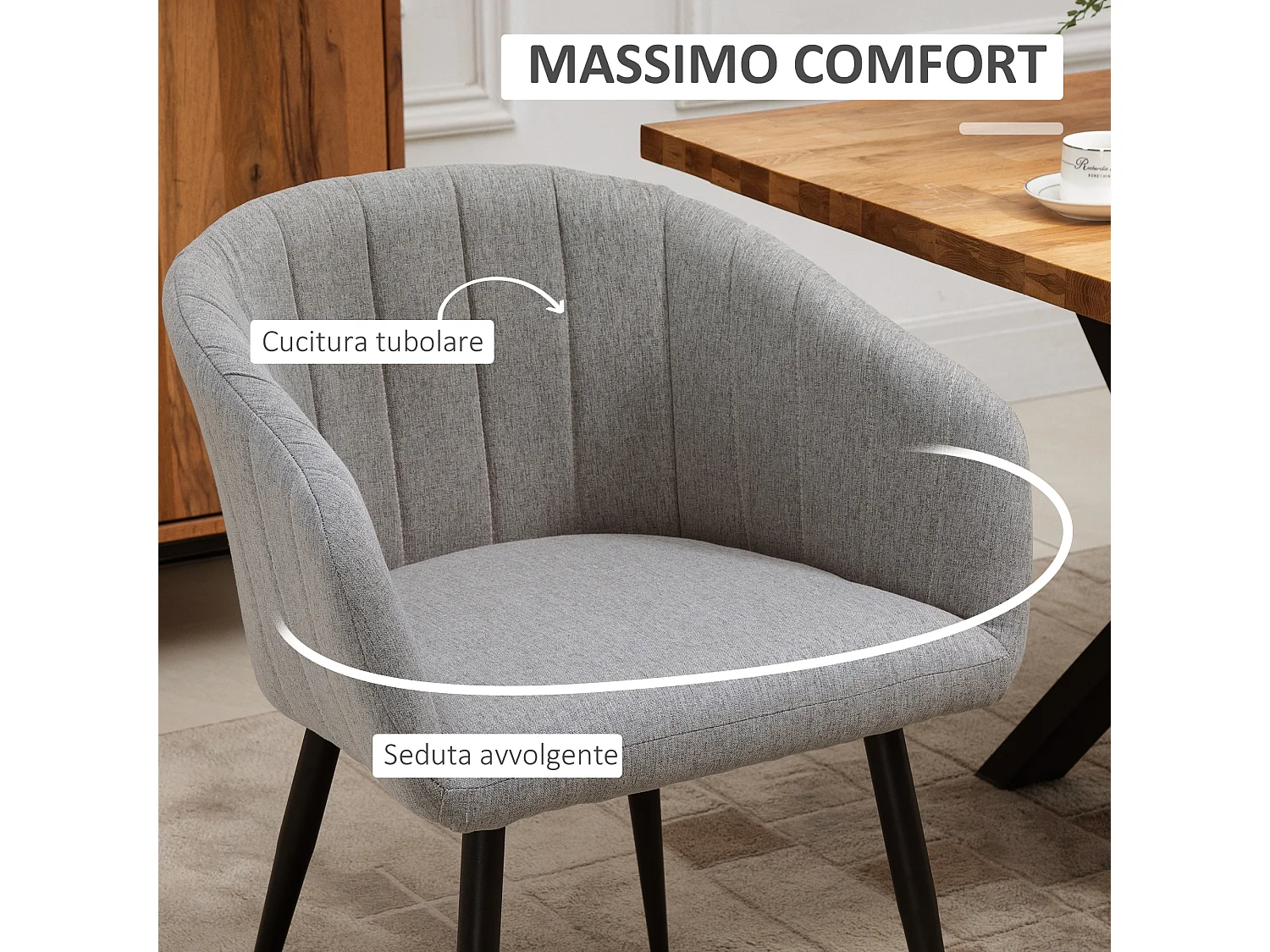 Set 2 sedie imbottite moderne rivestimento in tessuto grigio