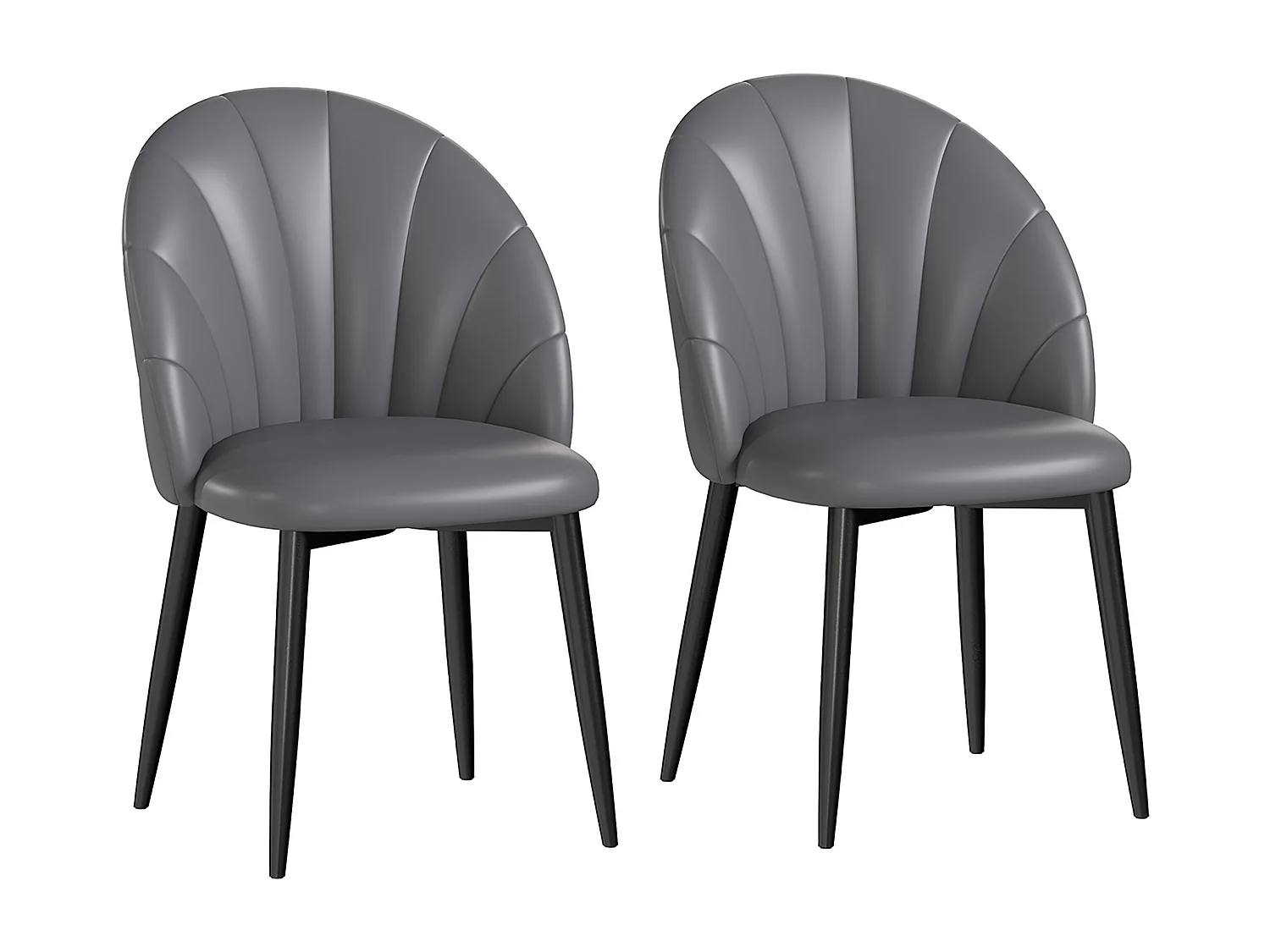 Set 2 sedie da pranzo con schienale a conchiglia in pelle pu grigio