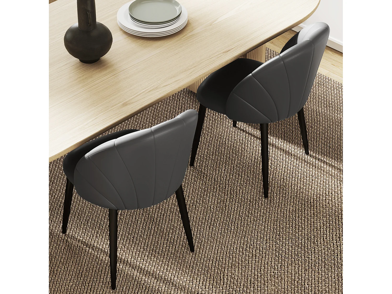 Set 2 sedie da pranzo con schienale a conchiglia in pelle pu grigio