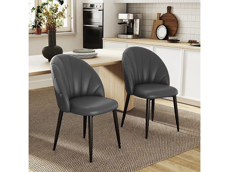 Set 2 sedie da pranzo con schienale a conchiglia in pelle pu grigio