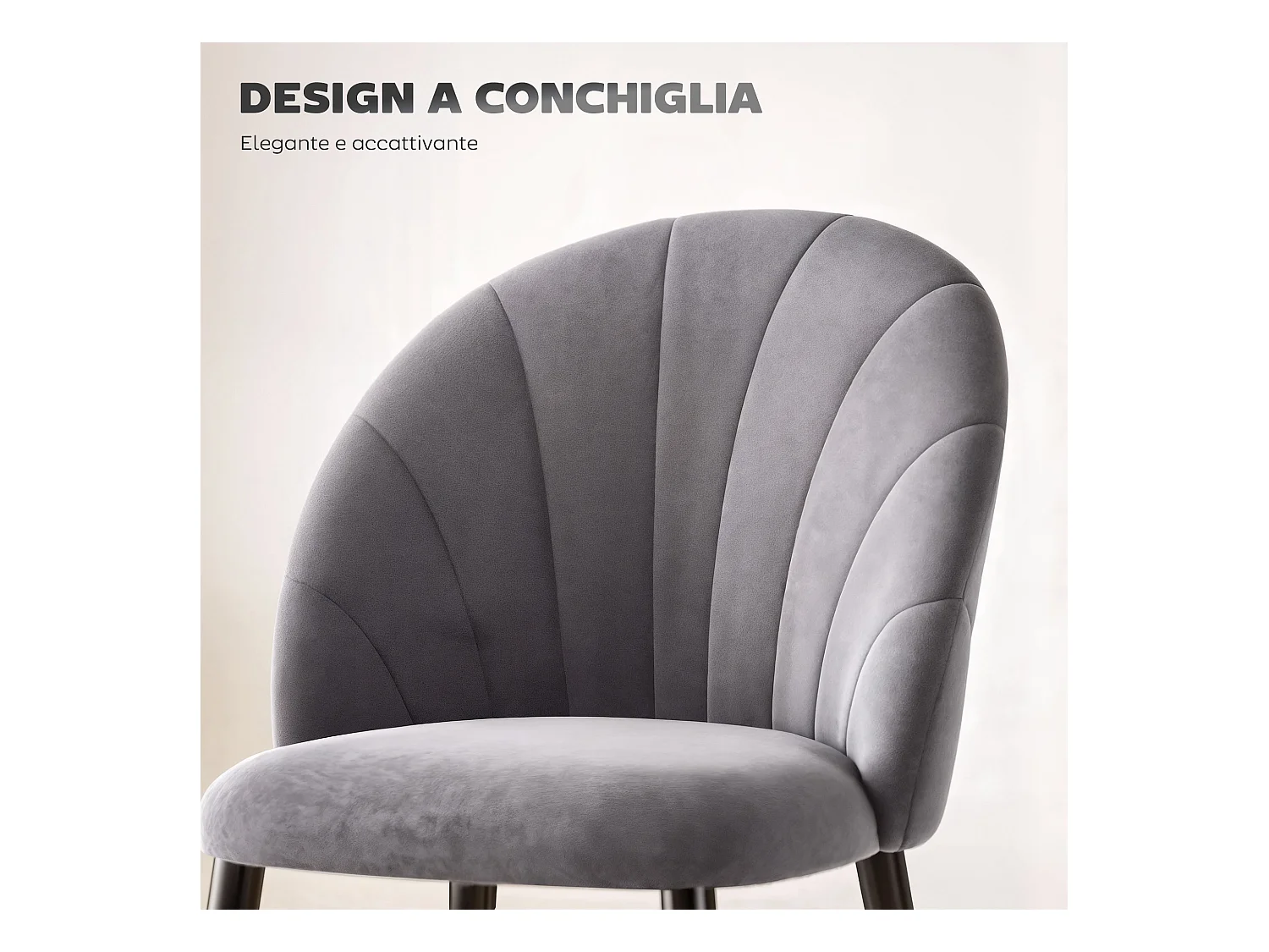 Set 2 sedie da pranzo vellutate in stile nordico 52x54x79 cm grigio