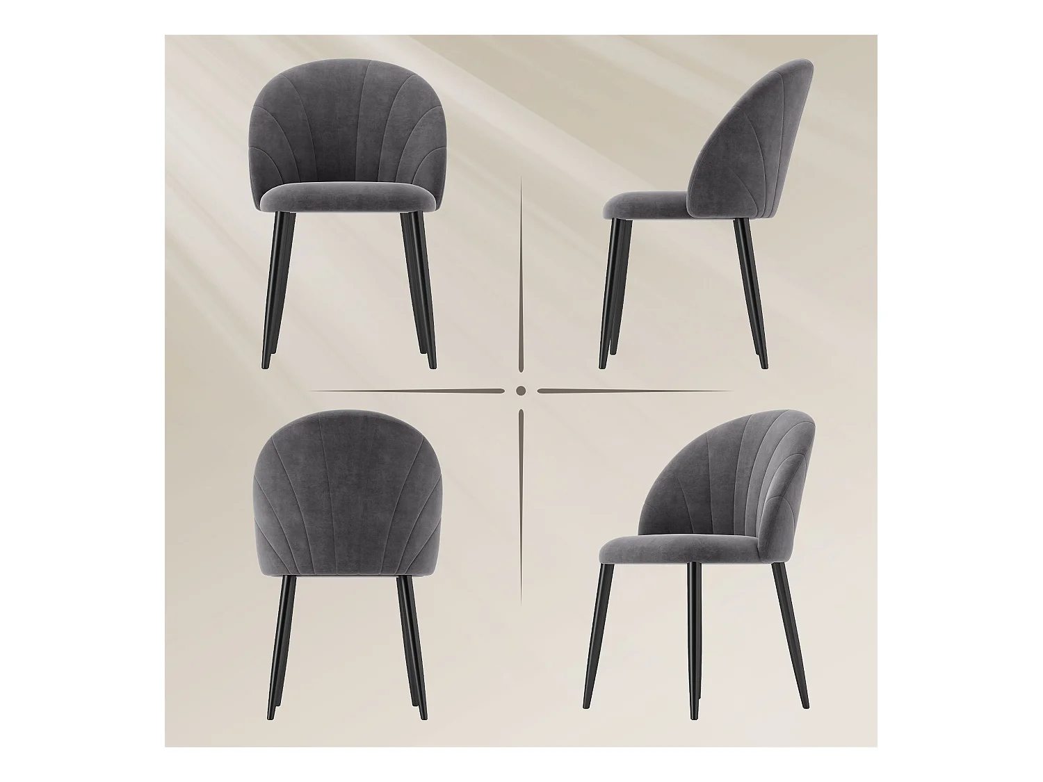 Set 2 sedie da pranzo vellutate in stile nordico 52x54x79 cm grigio