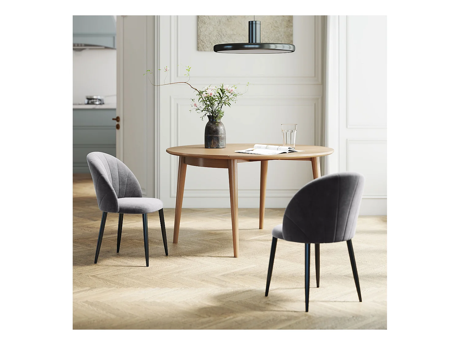 Set 2 sedie da pranzo vellutate in stile nordico 52x54x79 cm grigio