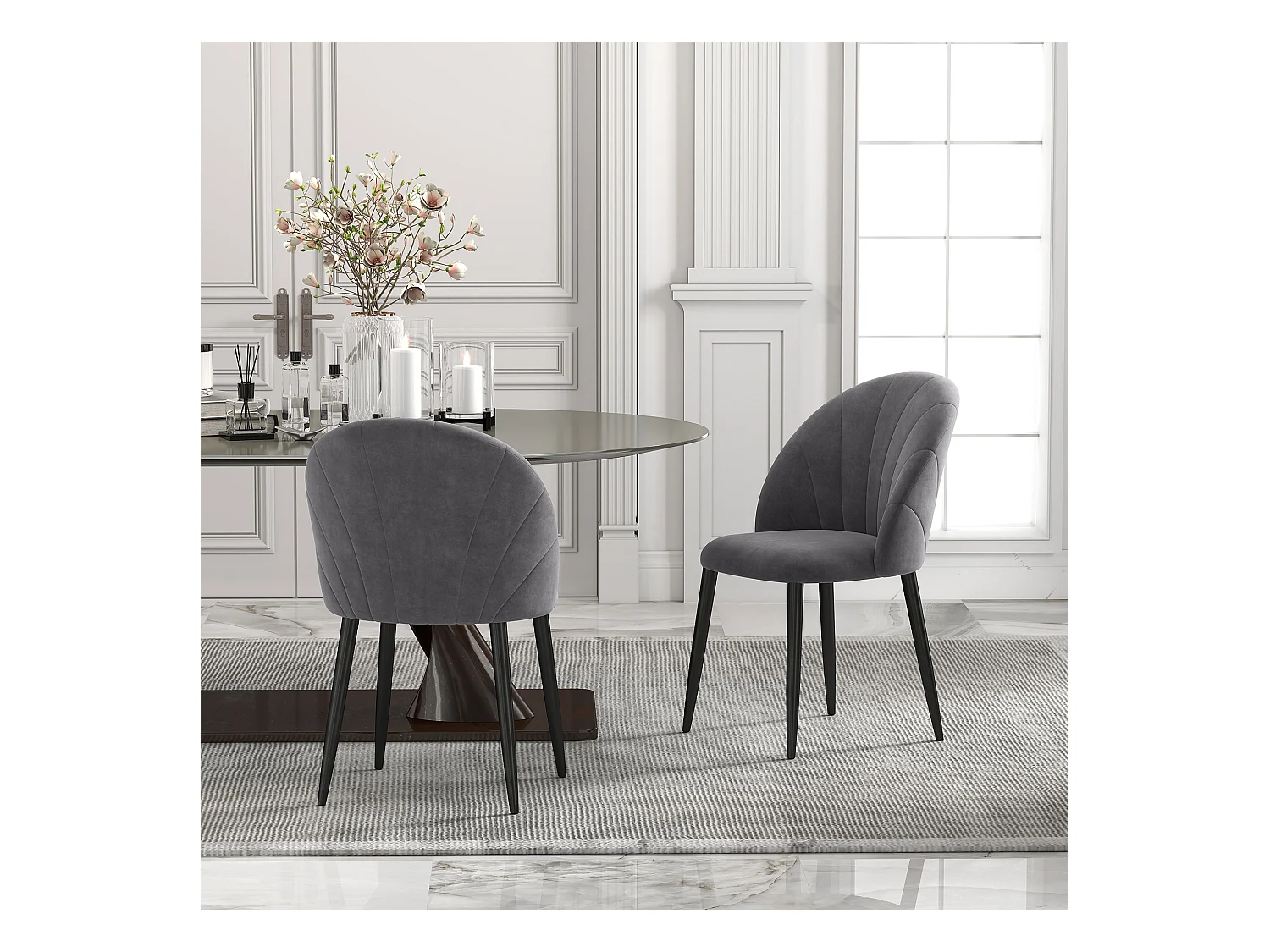 Set 2 sedie da pranzo vellutate in stile nordico 52x54x79 cm grigio