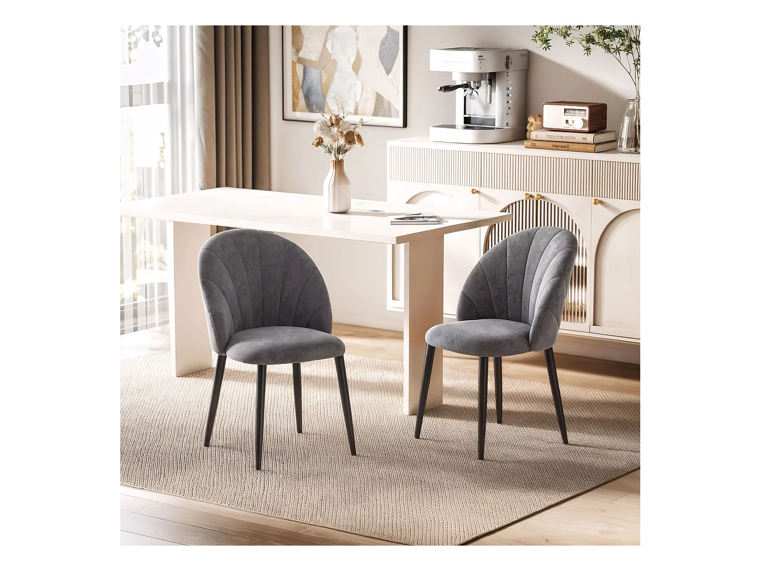 Set 2 sedie da pranzo vellutate in stile nordico 52x54x79 cm grigio