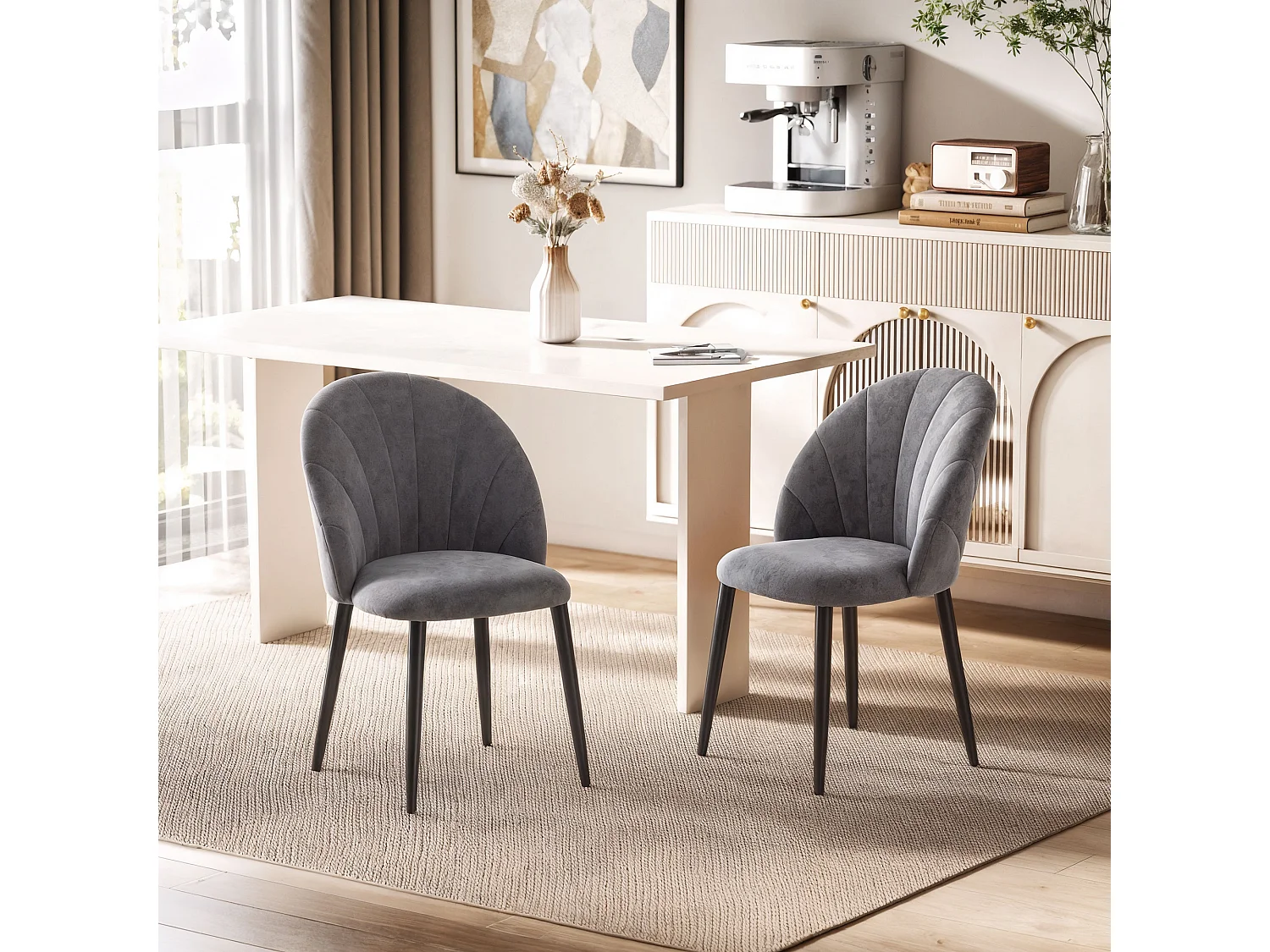 Set 2 sedie da pranzo vellutate in stile nordico 52x54x79 cm grigio