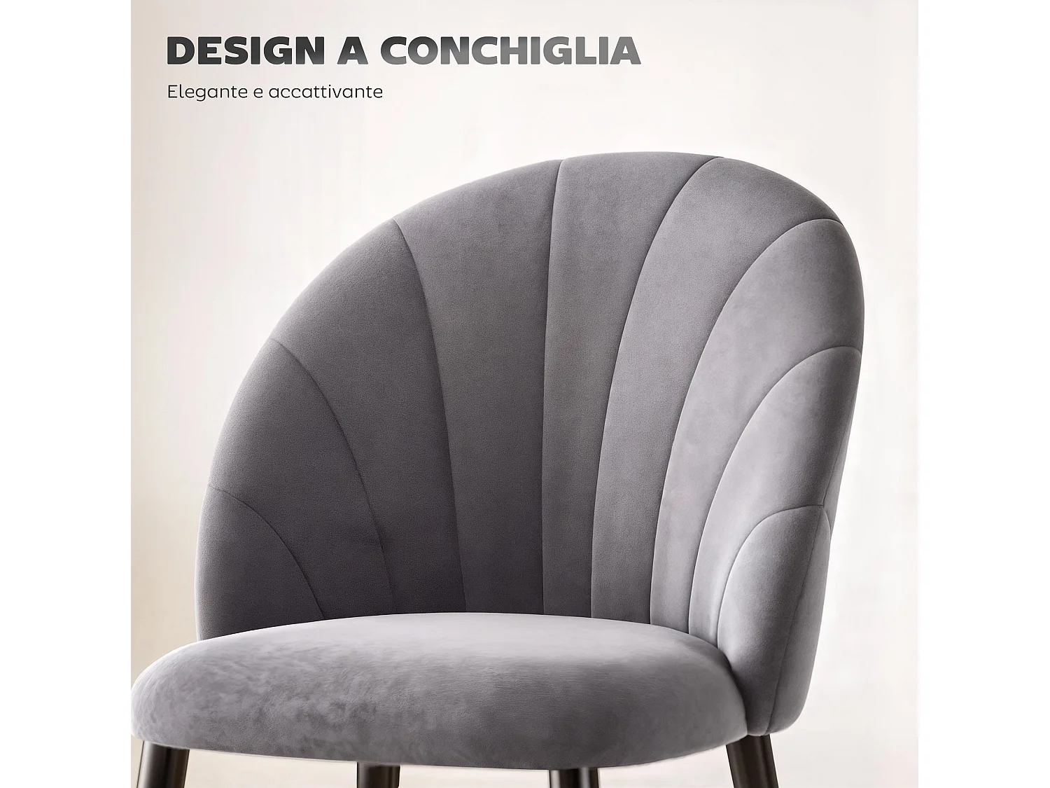 Set 2 sedie da pranzo vellutate in stile nordico 52x54x79 cm grigio