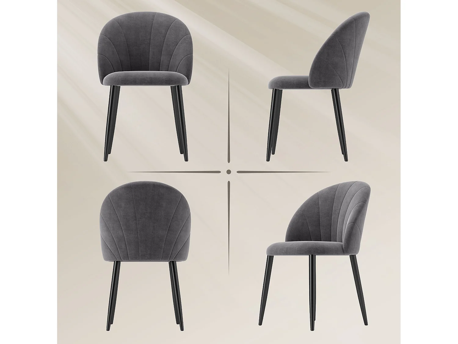 Set 2 sedie da pranzo vellutate in stile nordico 52x54x79 cm grigio