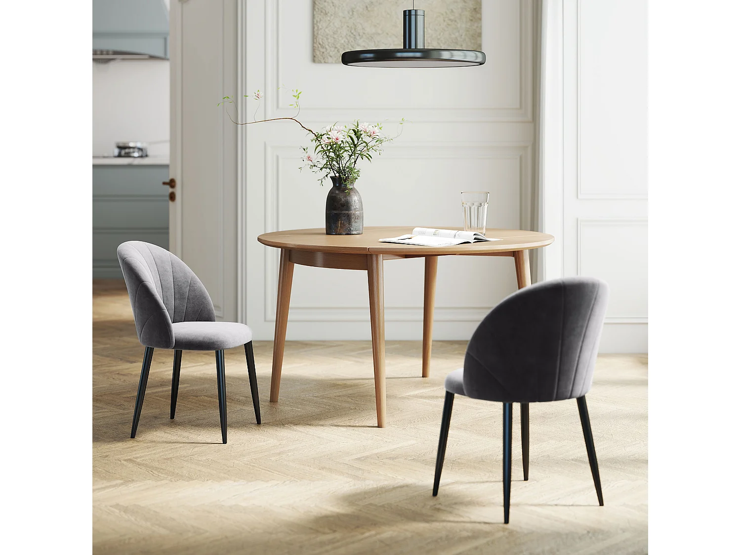 Set 2 sedie da pranzo vellutate in stile nordico 52x54x79 cm grigio