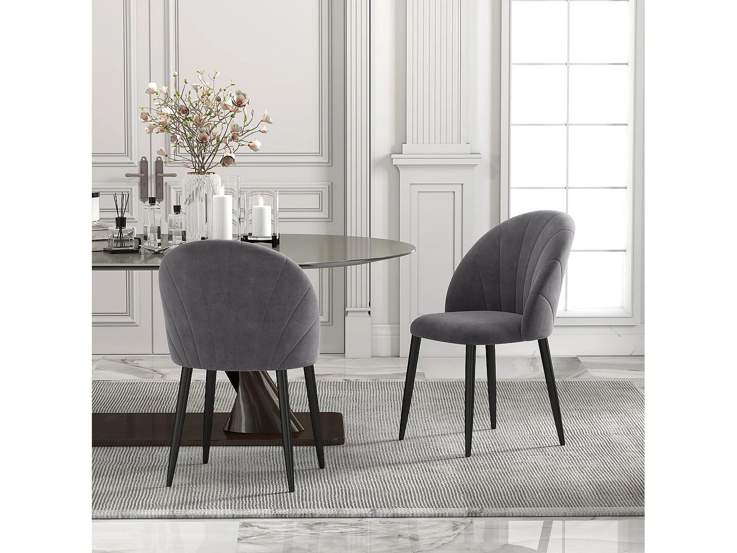 Set 2 sedie da pranzo vellutate in stile nordico 52x54x79 cm grigio