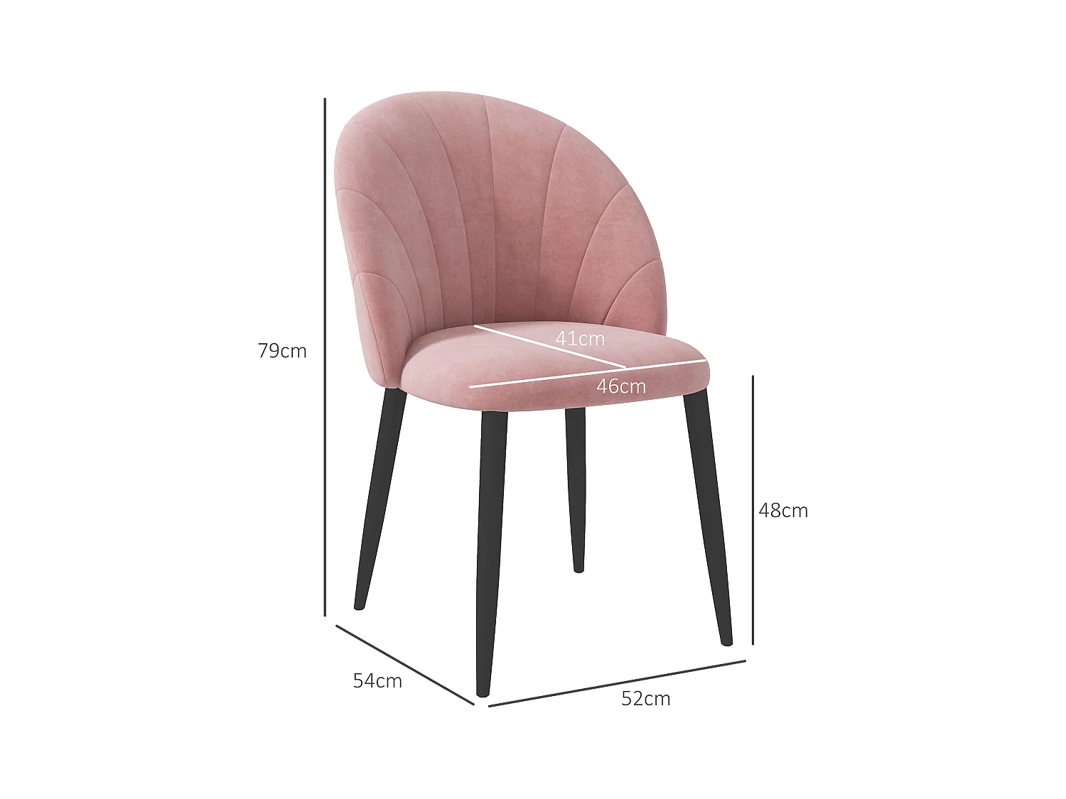 Set 2 sedie da pranzo imbottite stile nordico in velluto rosa