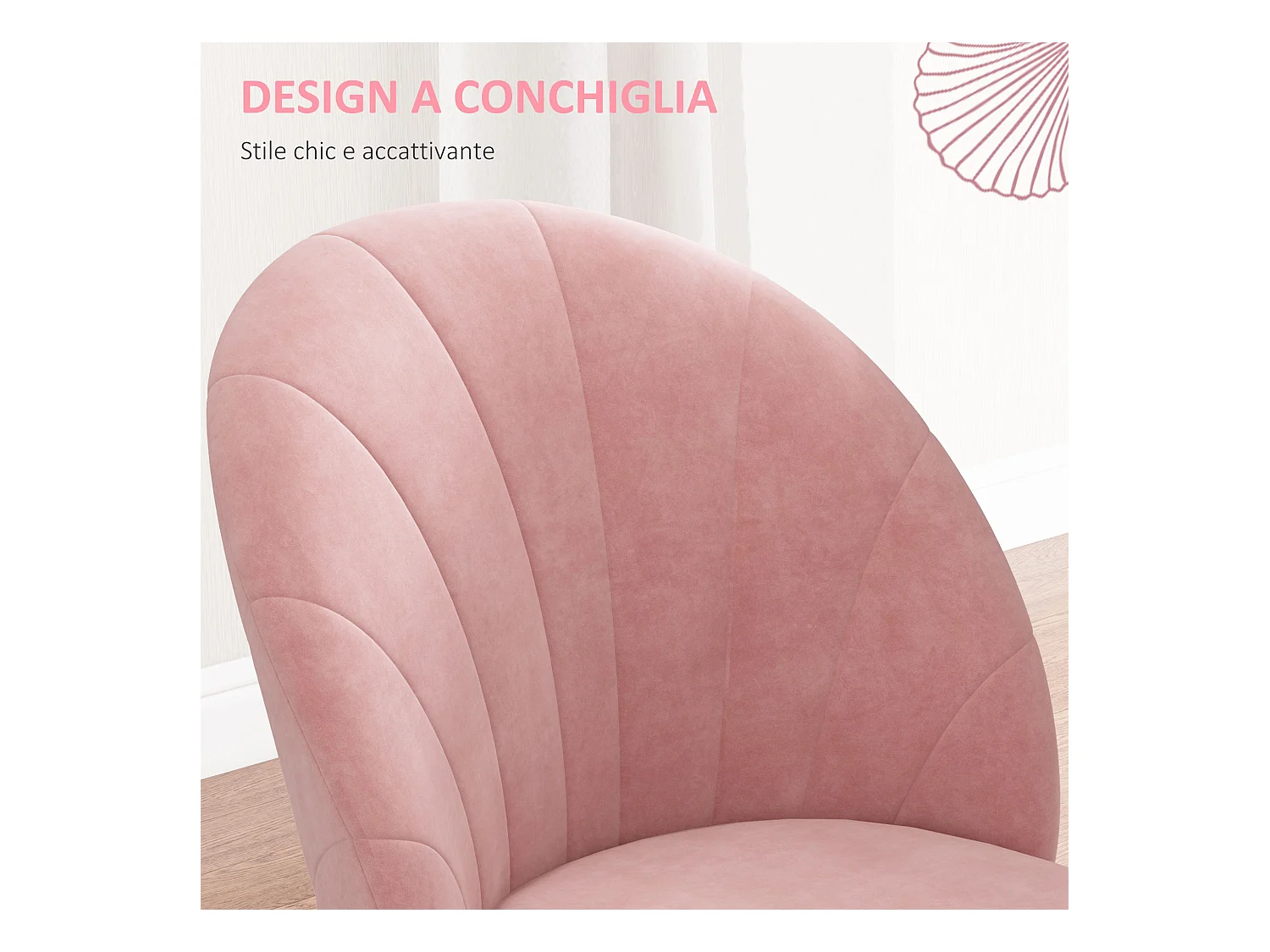 Set 2 sedie da pranzo imbottite stile nordico in velluto rosa