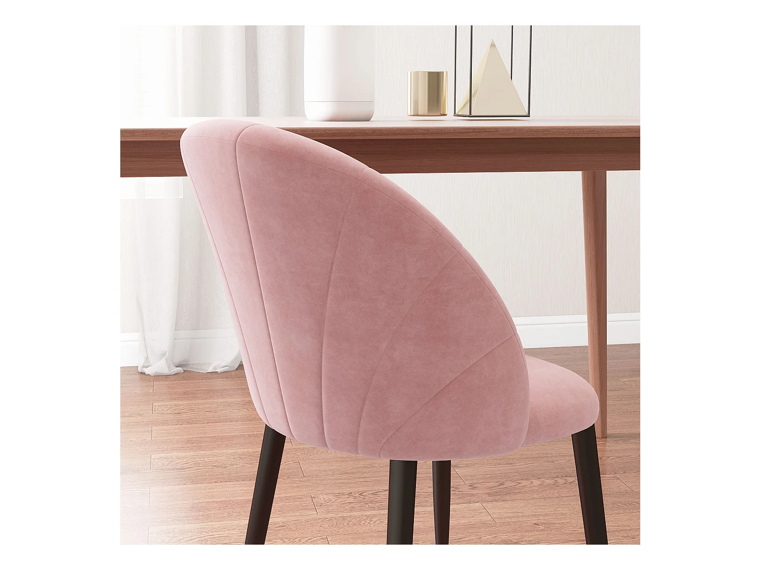 Set 2 sedie da pranzo imbottite stile nordico in velluto rosa