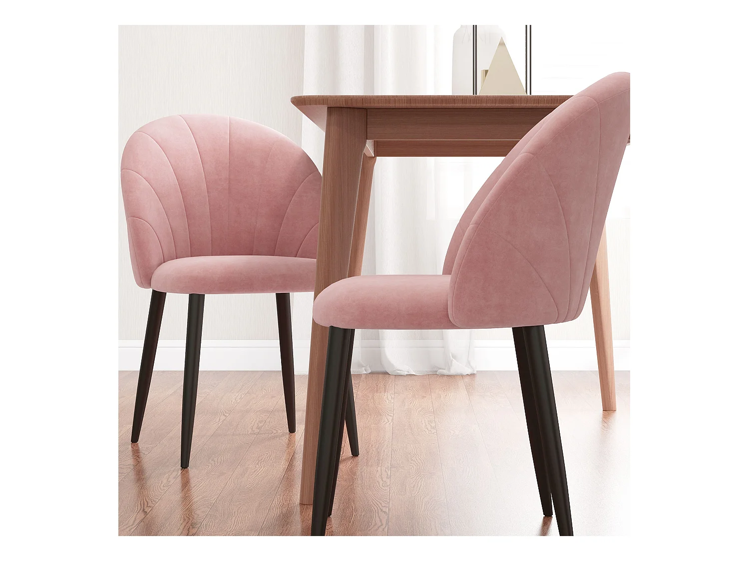 Set 2 sedie da pranzo imbottite stile nordico in velluto rosa