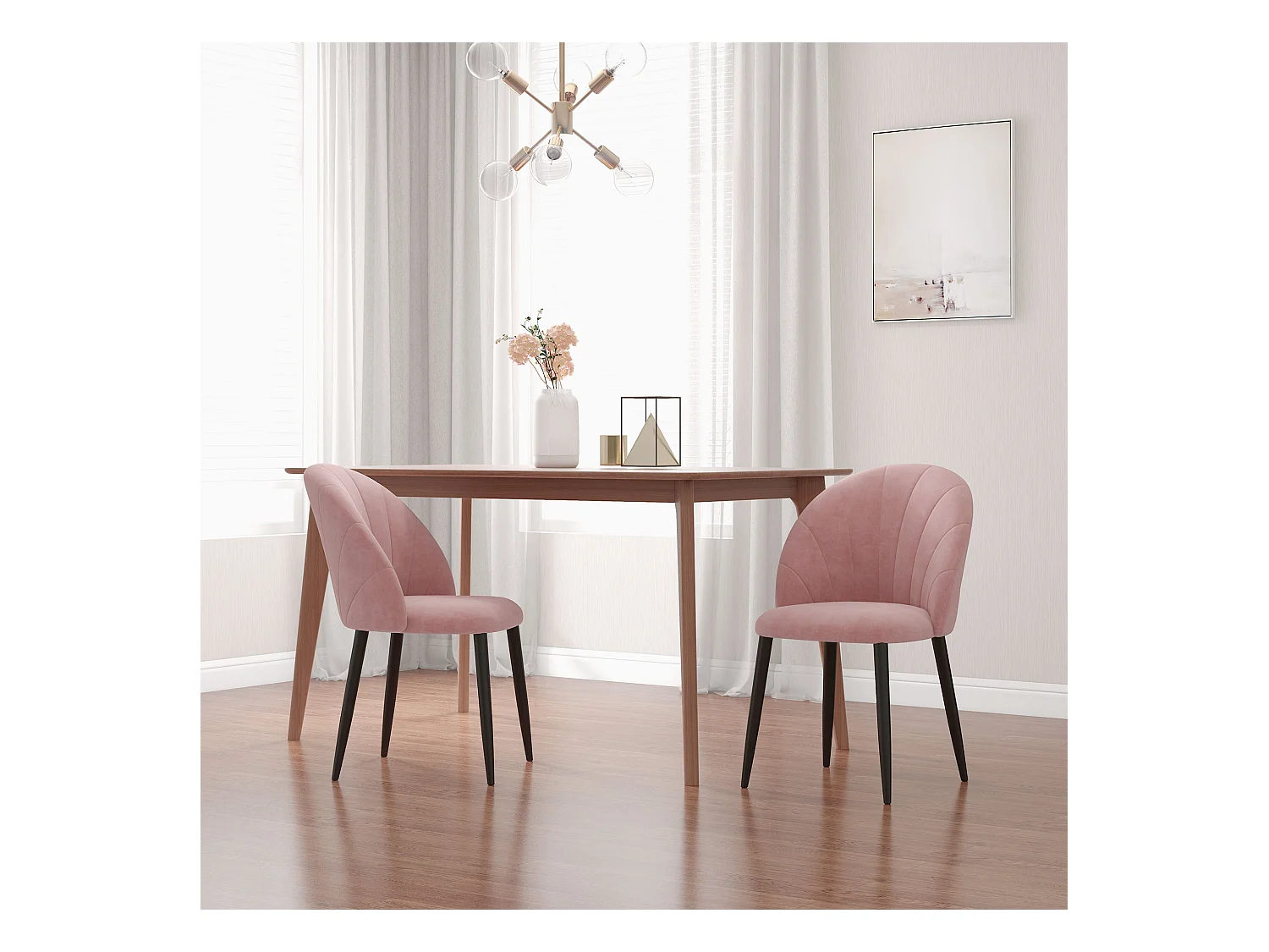 Set 2 sedie da pranzo imbottite stile nordico in velluto rosa