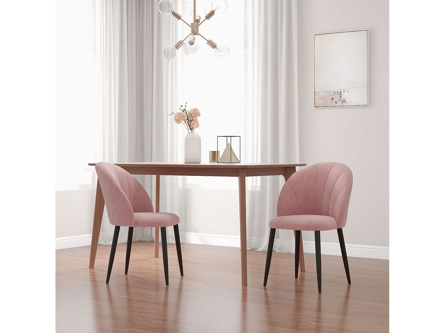 Set 2 sedie da pranzo imbottite stile nordico in velluto rosa